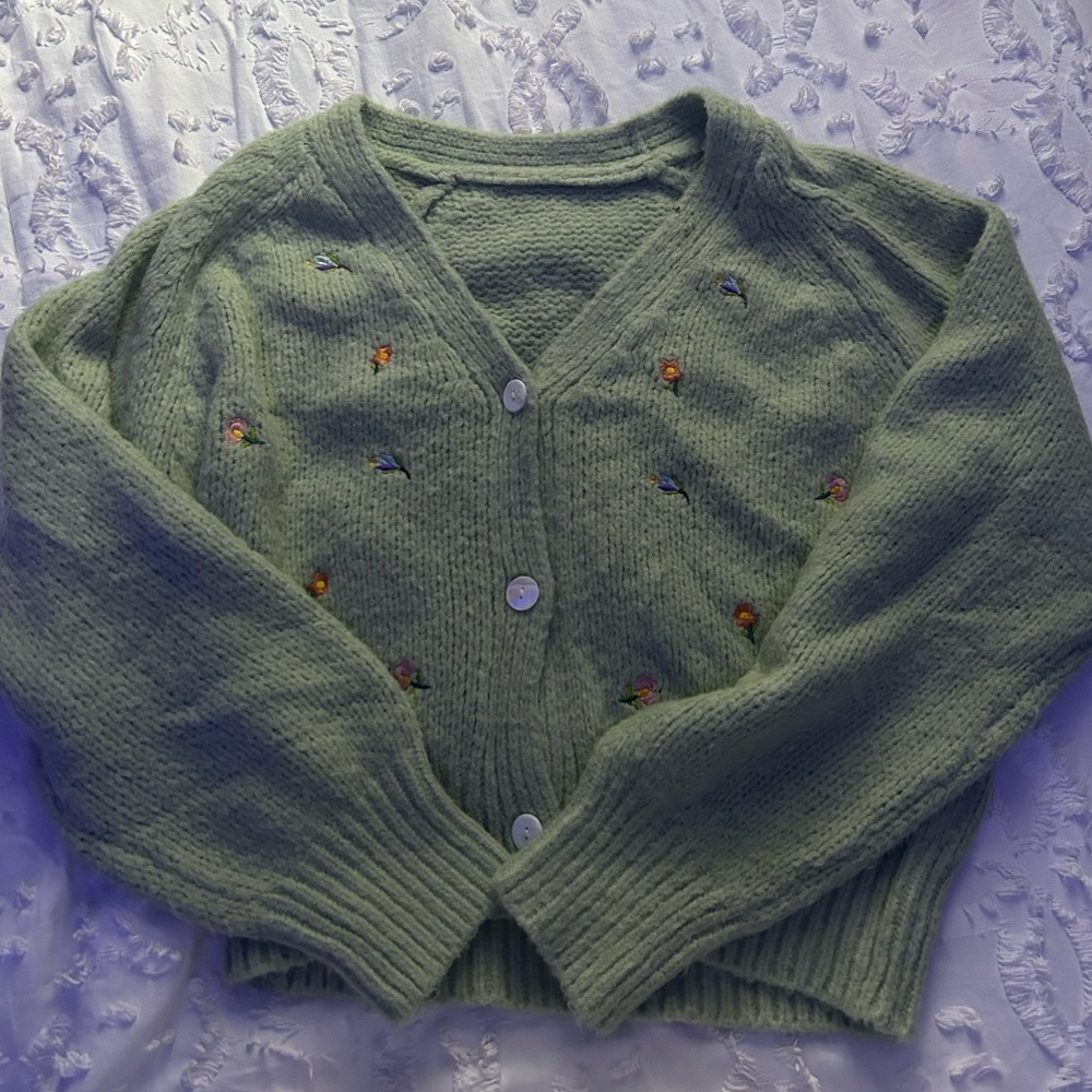 green floral sweater